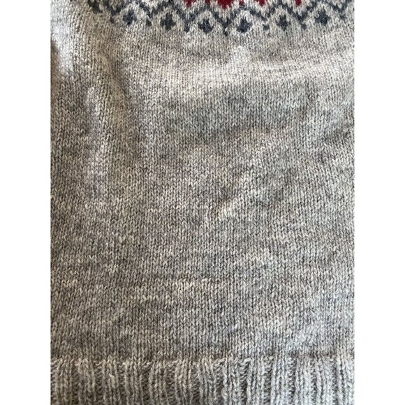 Handmade Knit Nordic Wool Sweater Unisex Size M Gray Red Yoke Design - Picture 4 of 10